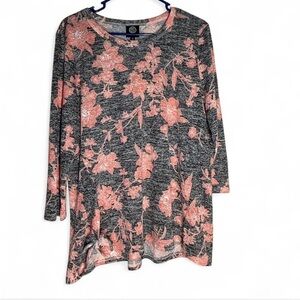 Bobeau Gray and Pink Floral Tunic